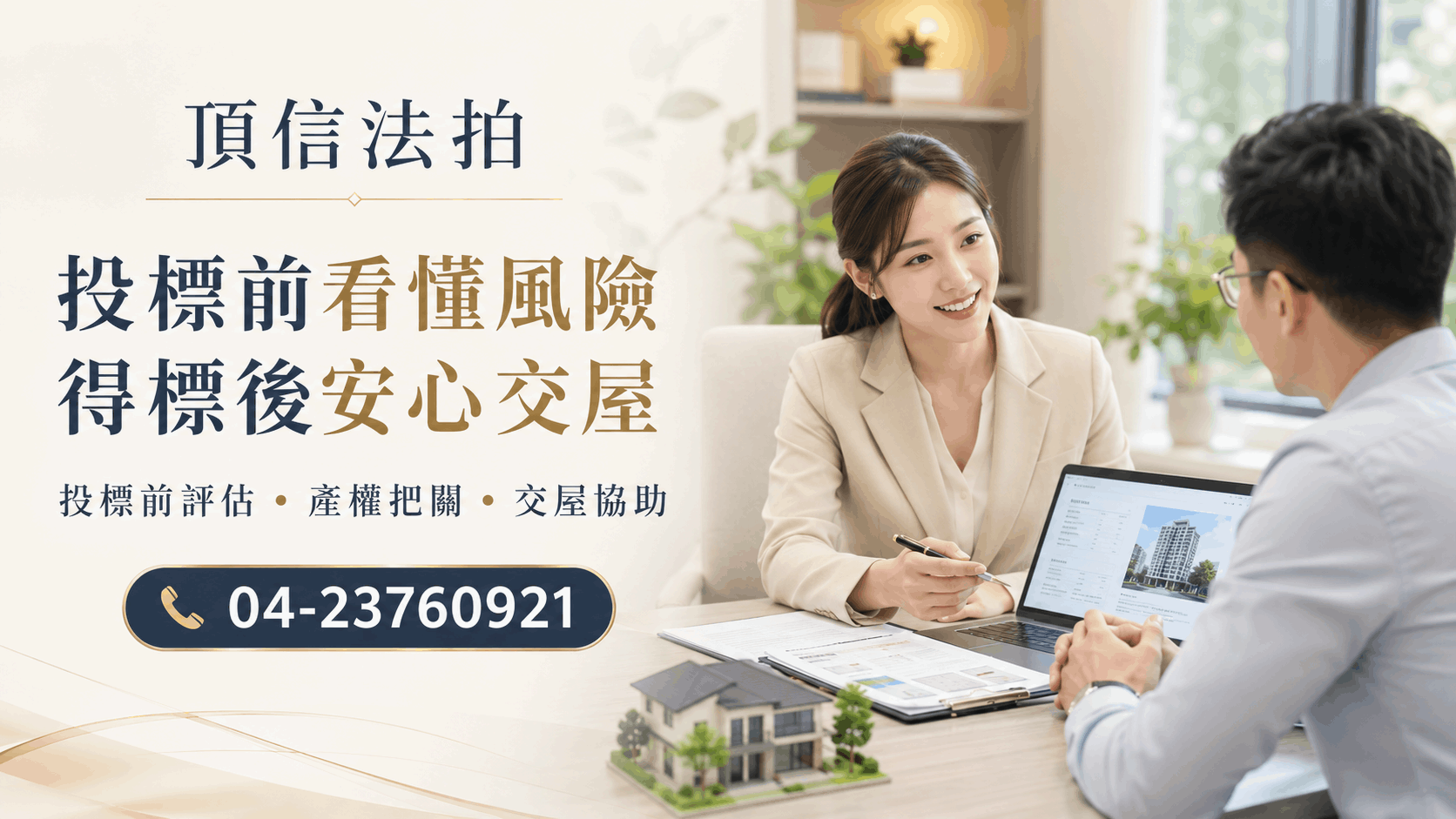 頂信法拍首頁主視覺｜投標前評估、產權把關、交屋協助